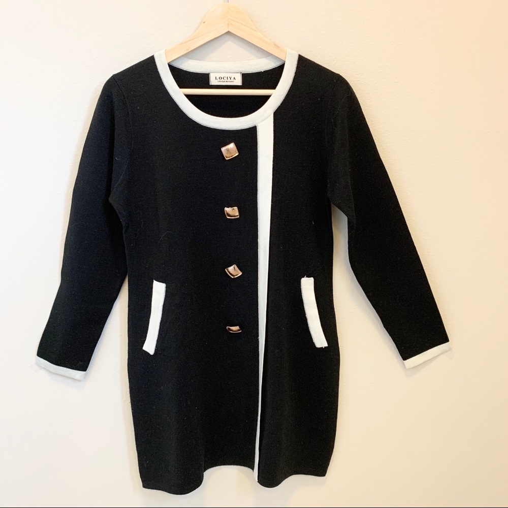 Black/White Pullover Sweater Cashmere Gold tone